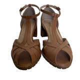 Peep toe caramelo couro 181