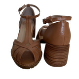Peep toe caramelo couro 181