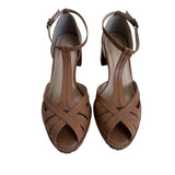 Peep toe caramelo couro 181