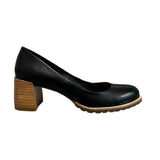 Scarpin de couro preto com salto natural 103